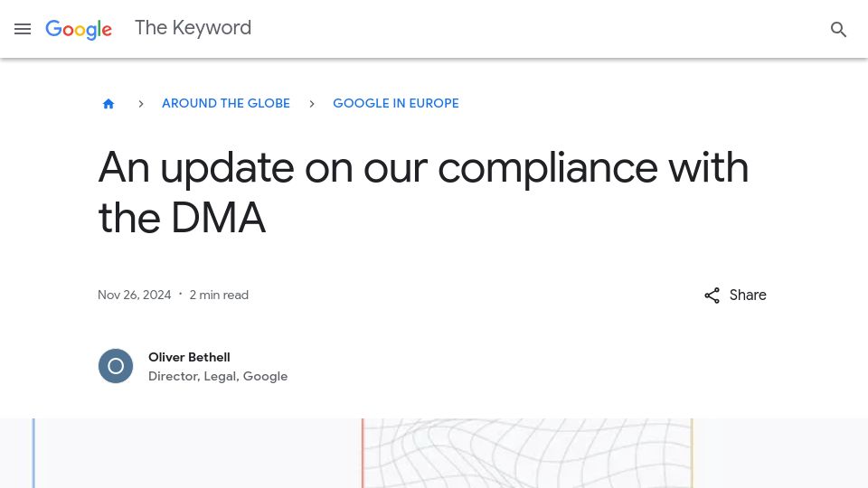 Screenshot of blog.google: An update on Google's compliance with the DMA