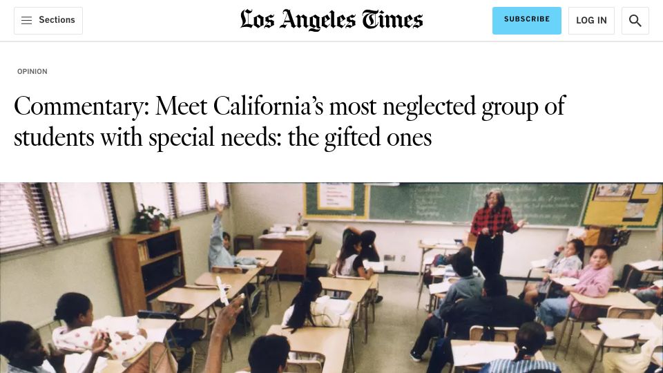 Screenshot of latimes.com: California's most neglected group of students: the gifted ones