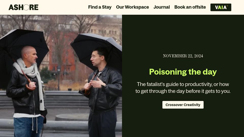 Screenshot of ashore.io: Poisoning the Day