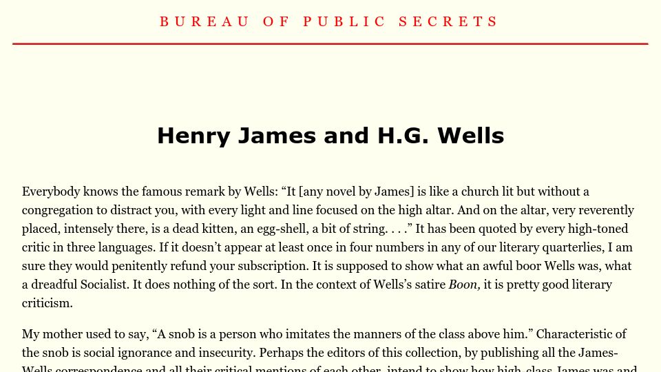Screenshot of bopsecrets.org: Henry James and H.G. Wells (1958)