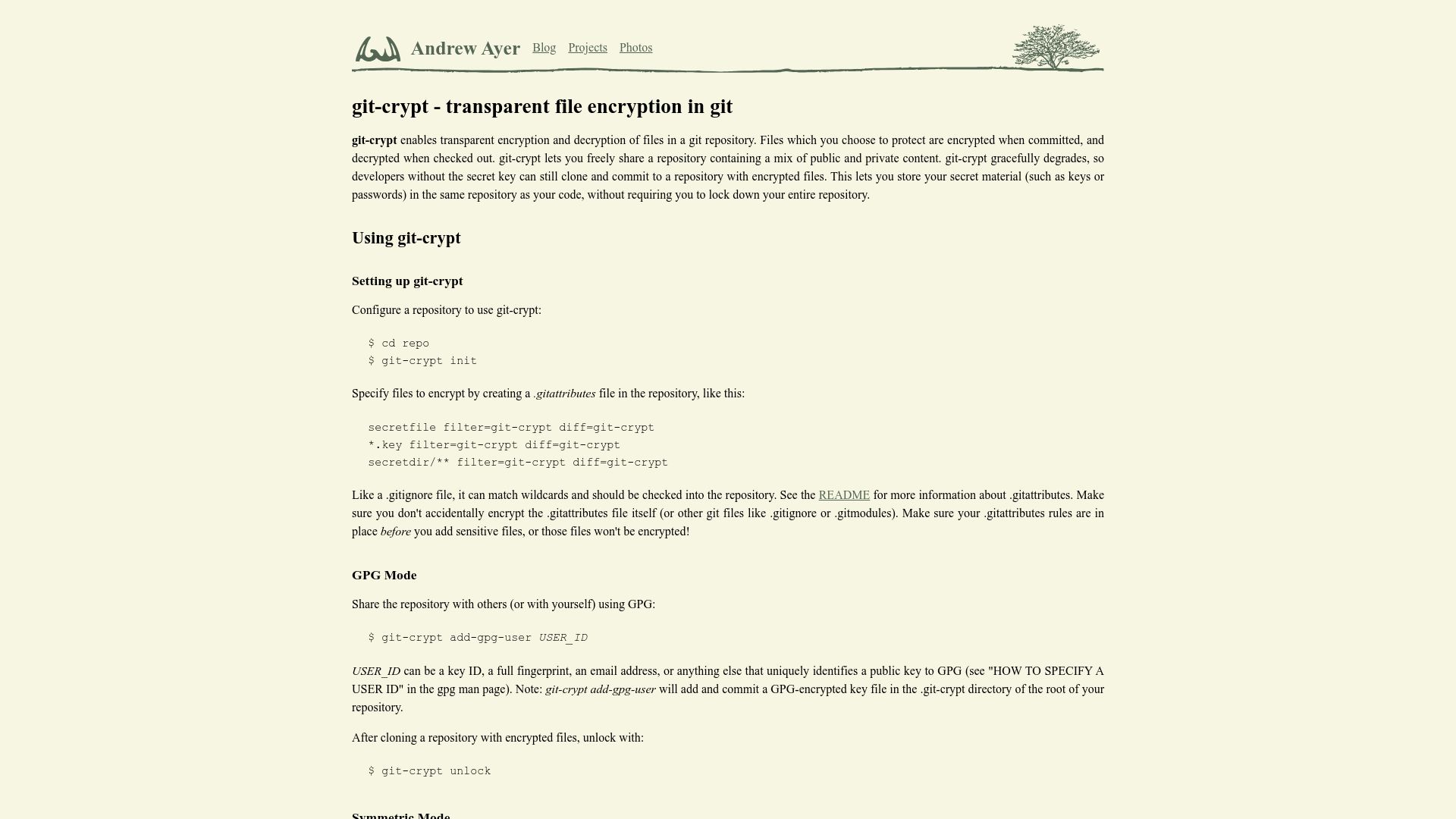 Screenshot of agwa.name: Git-crypt – transparent file encryption in Git
