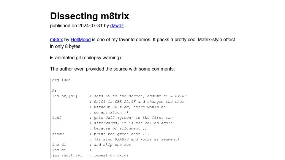 Screenshot of tilde.town: Dissecting M8trix