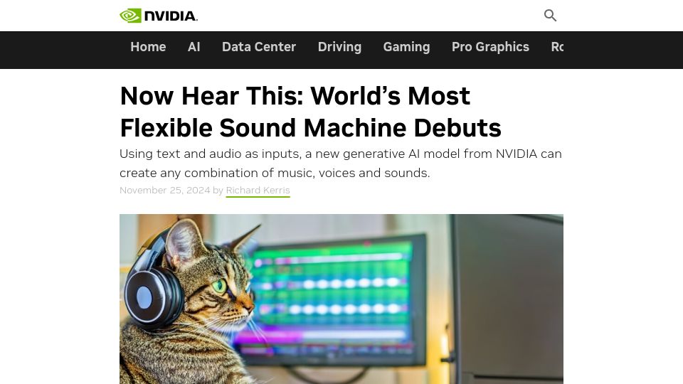 Screenshot of blogs.nvidia.com: Nvidia Fugatto: "World's Most Flexible Sound Machine"