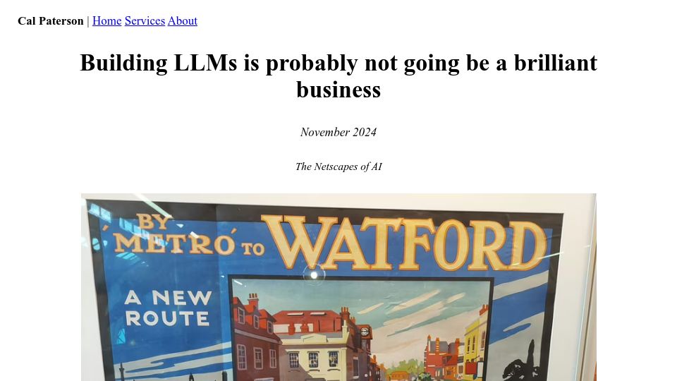 Screenshot of calpaterson.com: The industry structure of LLM makers