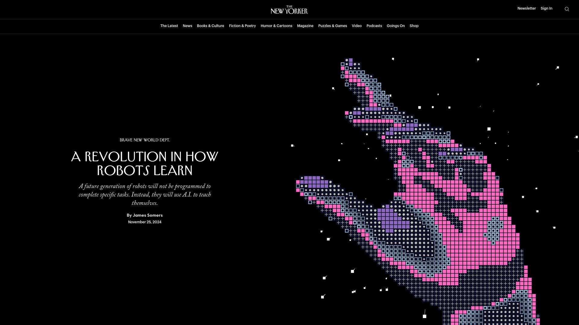 Screenshot of newyorker.com: A Revolution in How Robots Learn