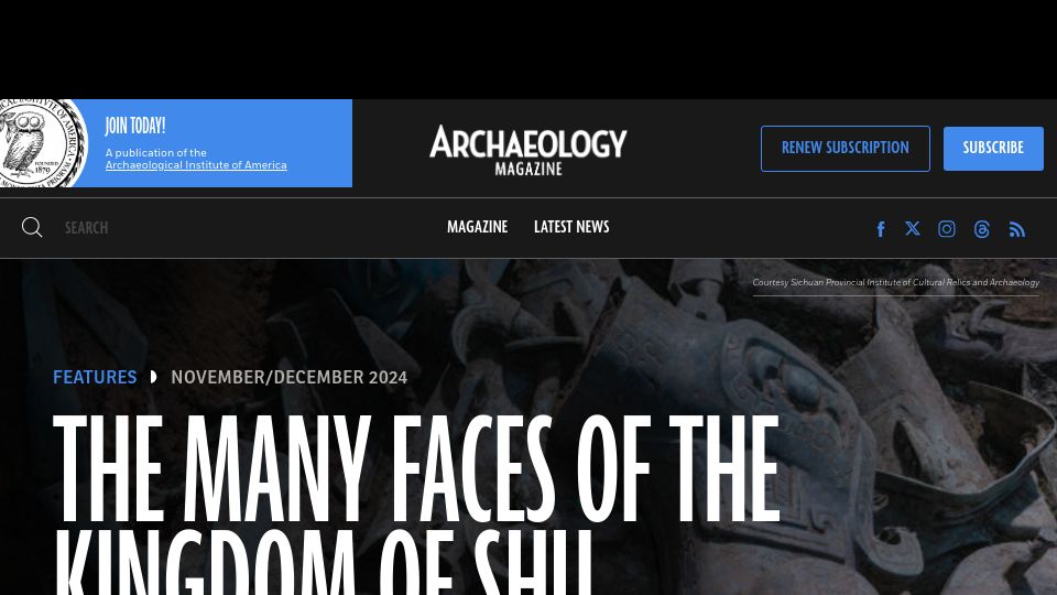 Screenshot of archaeology.org: The Many Faces of the Kingdom of Shu