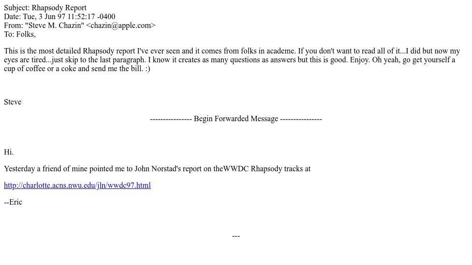 Screenshot of uvm.edu: Apple Rhapsody Report (1997)