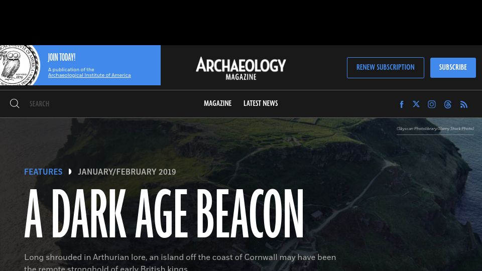 Screenshot of archaeology.org: A Dark Age Beacon (2019)