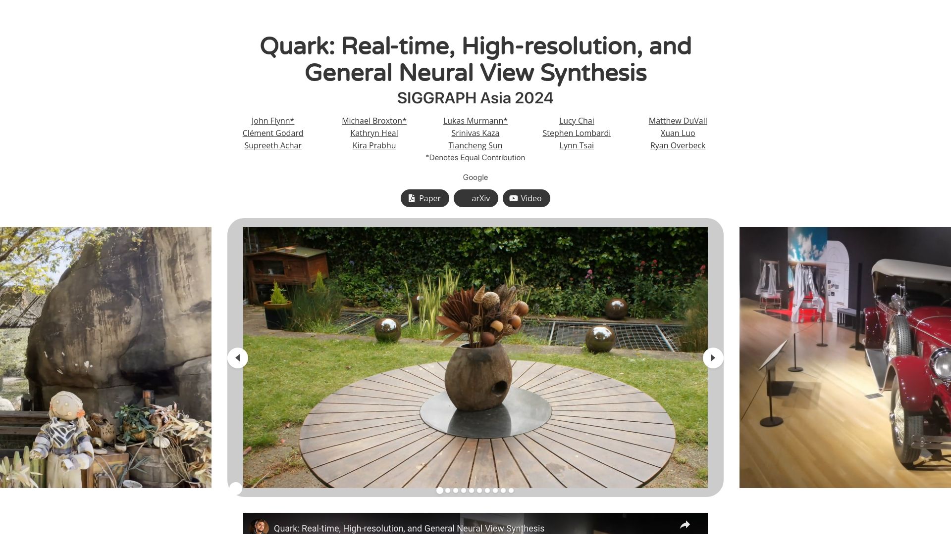 Screenshot of quark-3d.github.io: Quark: Real-Time, High-Resolution, and General Neural View Synthesis