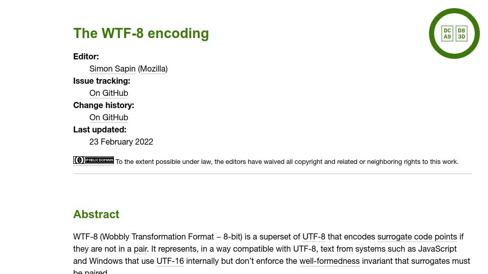 Screenshot of simonsapin.github.io: The WTF-8 Encoding