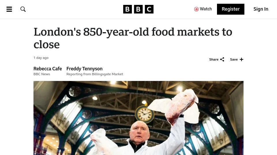 Screenshot of bbc.co.uk: London's 850-year-old food markets to close