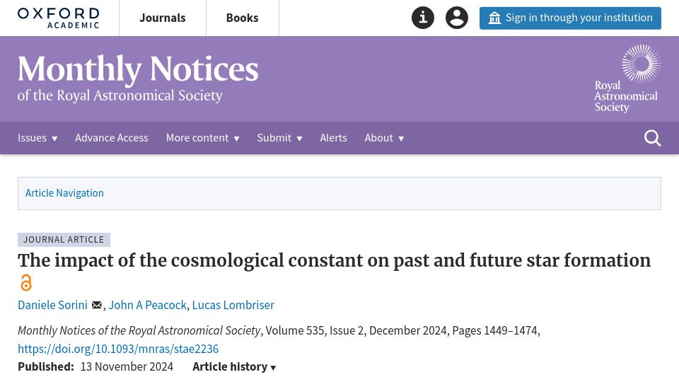 Screenshot of academic.oup.com: The impact of the cosmological constant on past and future star formation
