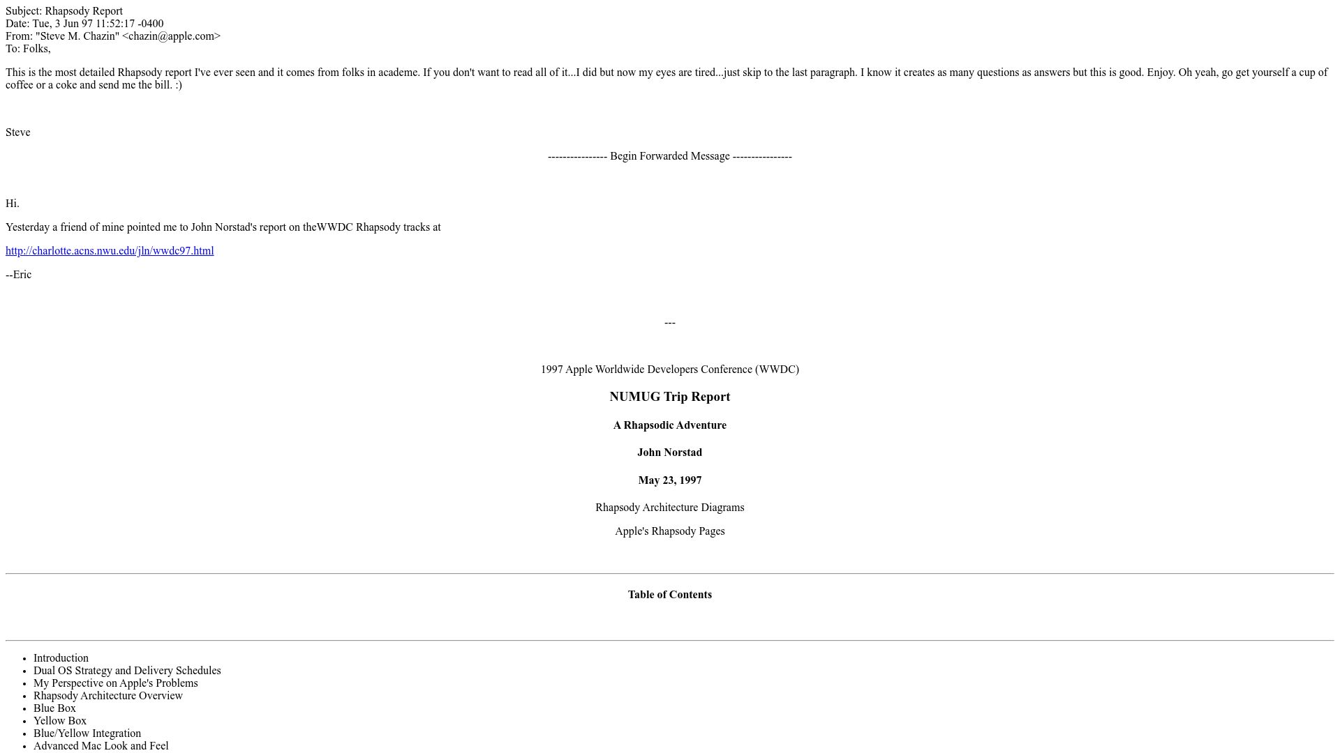Screenshot of uvm.edu: Apple Rhapsody Report (1997)