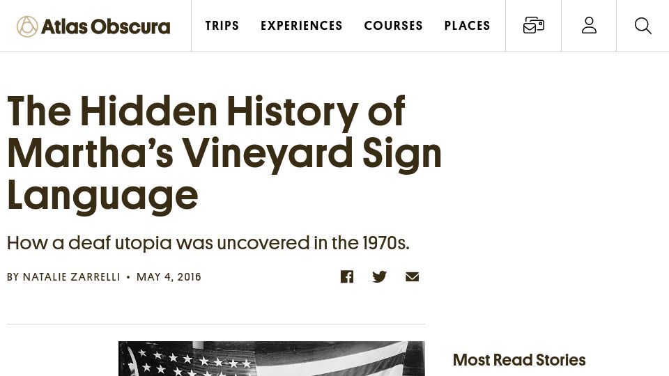 Screenshot of atlasobscura.com: Martha's Vineyard Sign Language