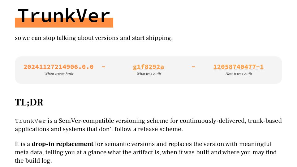 Screenshot of trunkver.org: TrunkVer