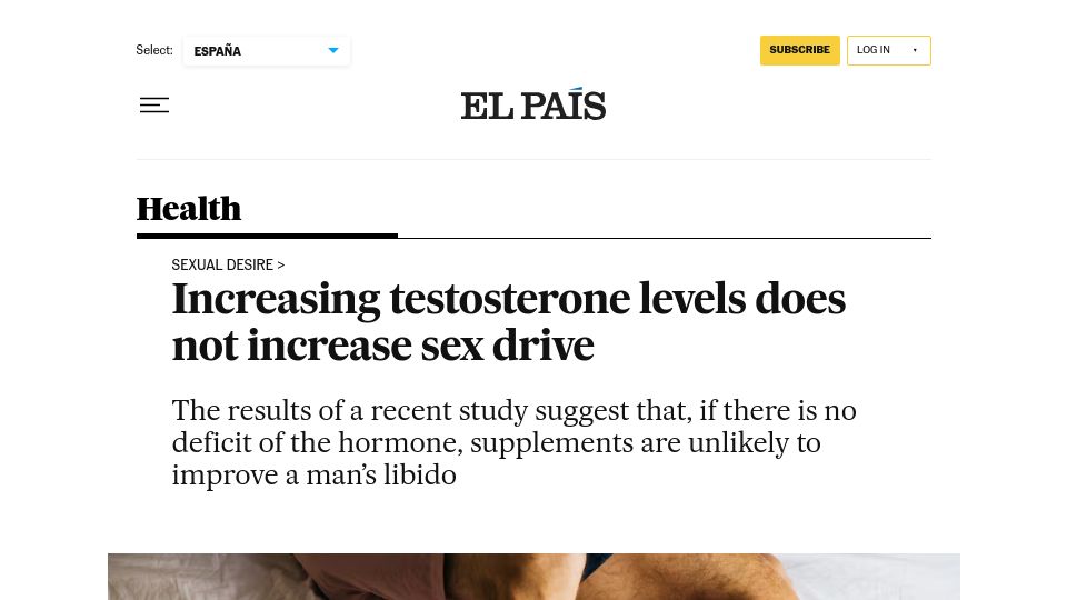 Screenshot of english.elpais.com: Increasing testosterone levels does not increase sex drive