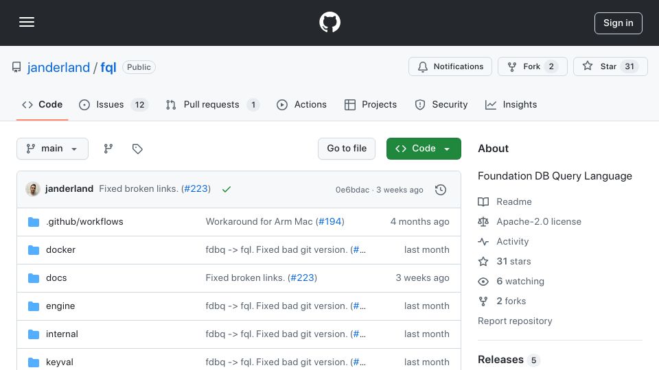 Screenshot of github.com: FQL: A KV Query Language