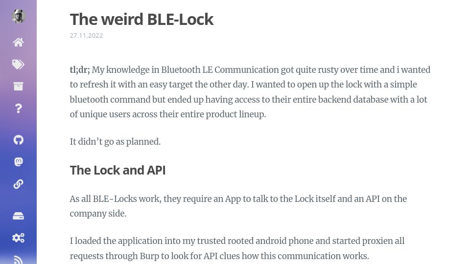 Screenshot of nv1t.github.io: The Weird BLE-Lock – Hacking Cloud Locks