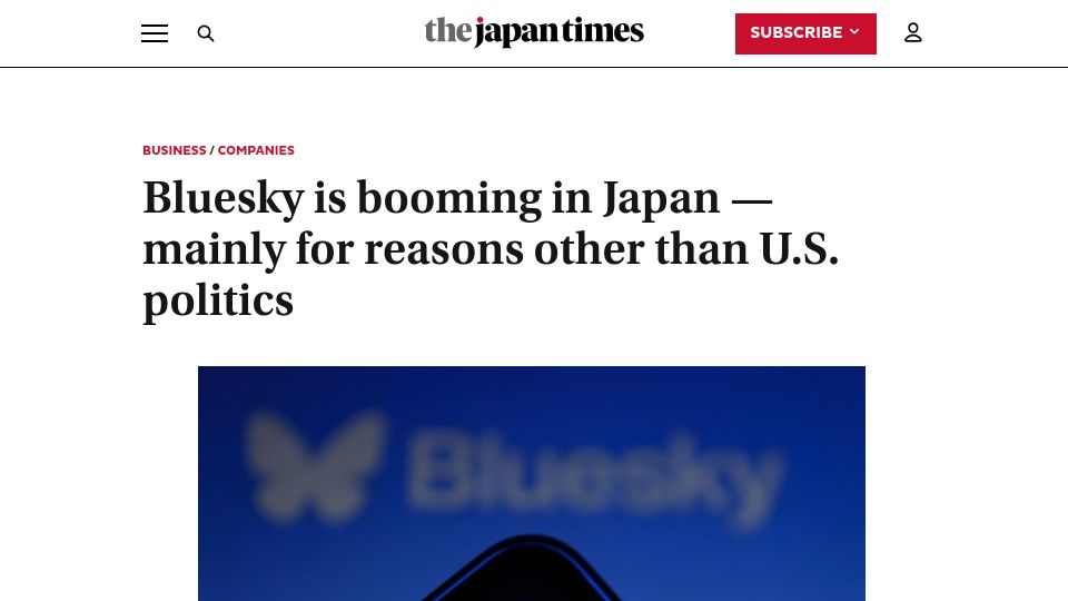 Screenshot of japantimes.co.jp: Bluesky Is Booming in Japan