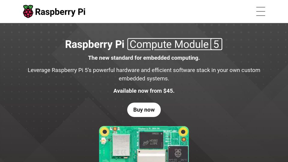 Screenshot of raspberrypi.com: Raspberry Pi Compute Module 5