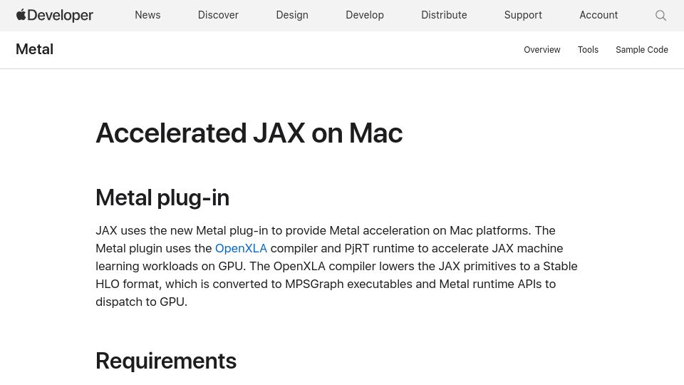 Screenshot of developer.apple.com: Accelerated Jax on Mac