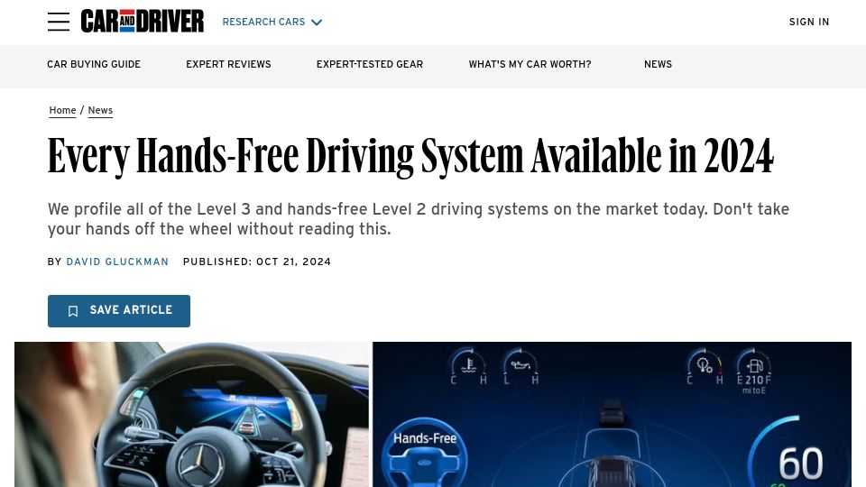 Screenshot of caranddriver.com: Every Hands-Free Driving System Available in 2024