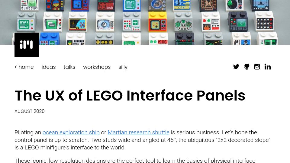 Screenshot of interactionmagic.com: The UX of Lego Interface Panels (2020)