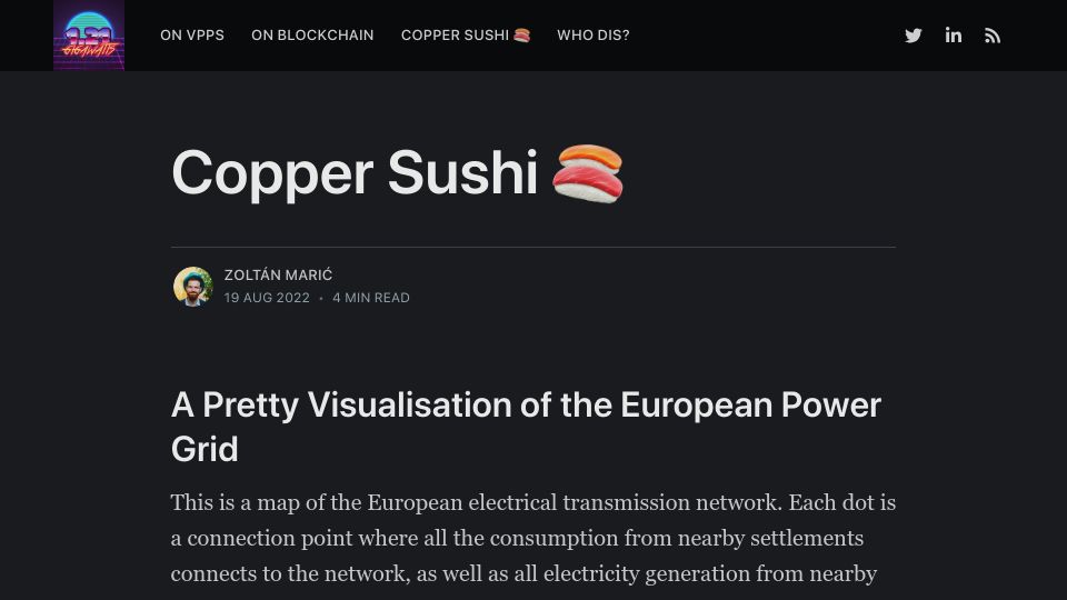 Screenshot of 121gigawatts.org: A pretty visualisation of the European power grid (2022)
