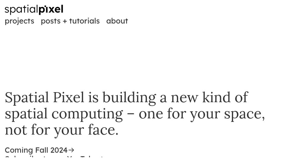Screenshot of spatialpixel.com: Spatial Pixel: a new kind of social computing