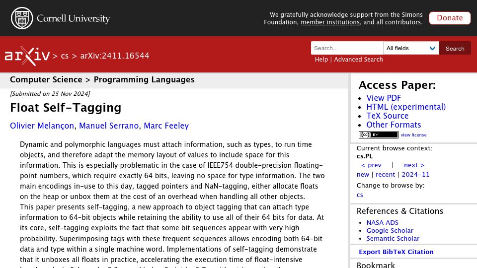 Screenshot of arxiv.org: Float Self-Tagging