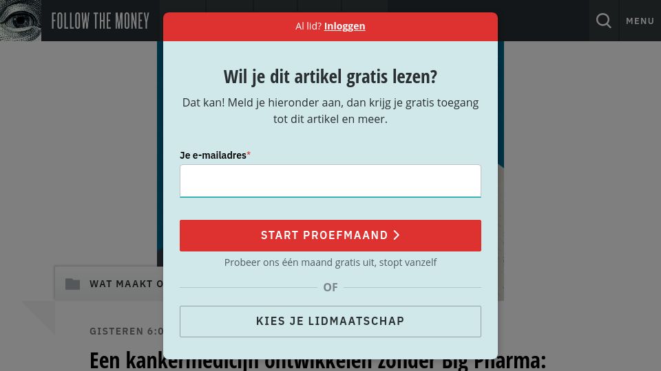 Screenshot of ftm.nl: Developing a cancer drug without Big Pharma: this hospital shows it can be done