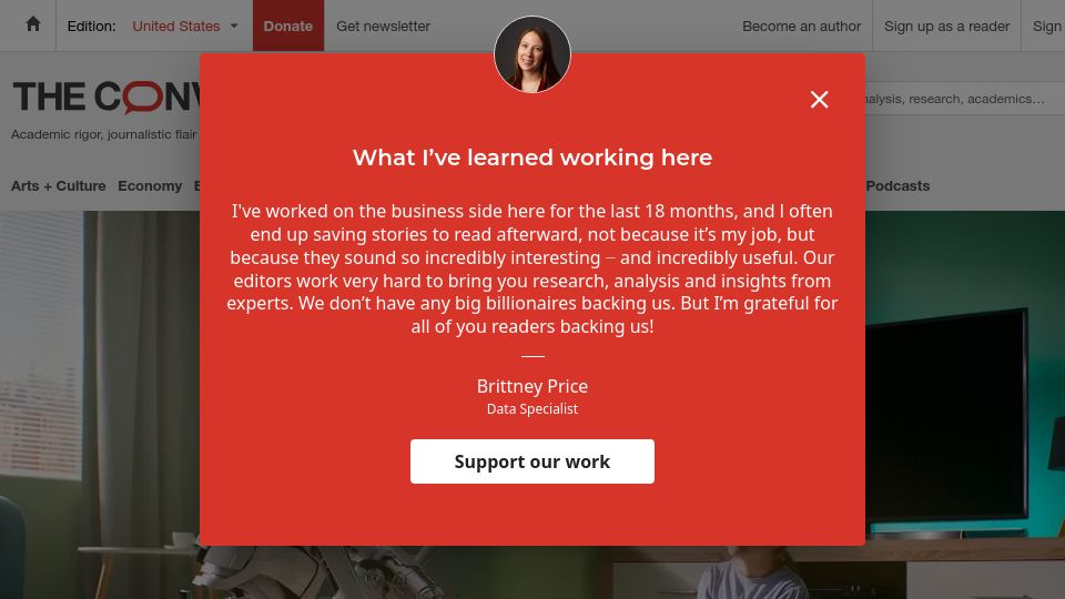 Screenshot of theconversation.com: ChatGPT's artificial empathy is a language trick