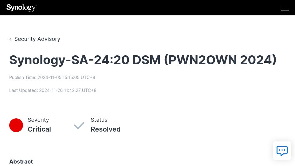 Screenshot of synology.com: Synology patches unannounced multiple zero-day vulnerabilities