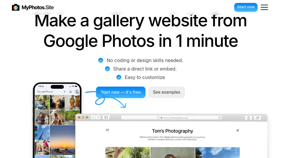 Screenshot of myphotos.site: Show HN: Myphotos.site – Make a gallery website from Google Photos