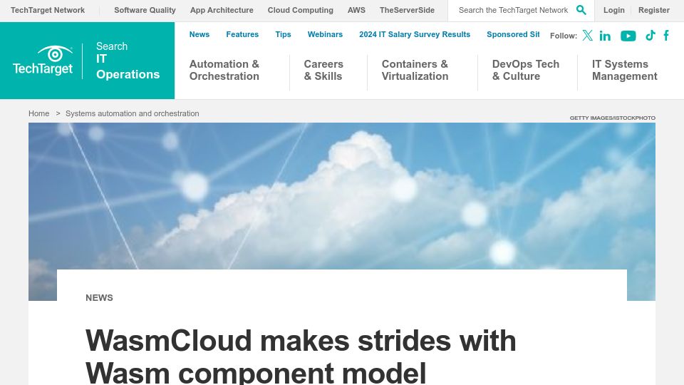 Screenshot of techtarget.com: WasmCloud makes strides with WASM component model