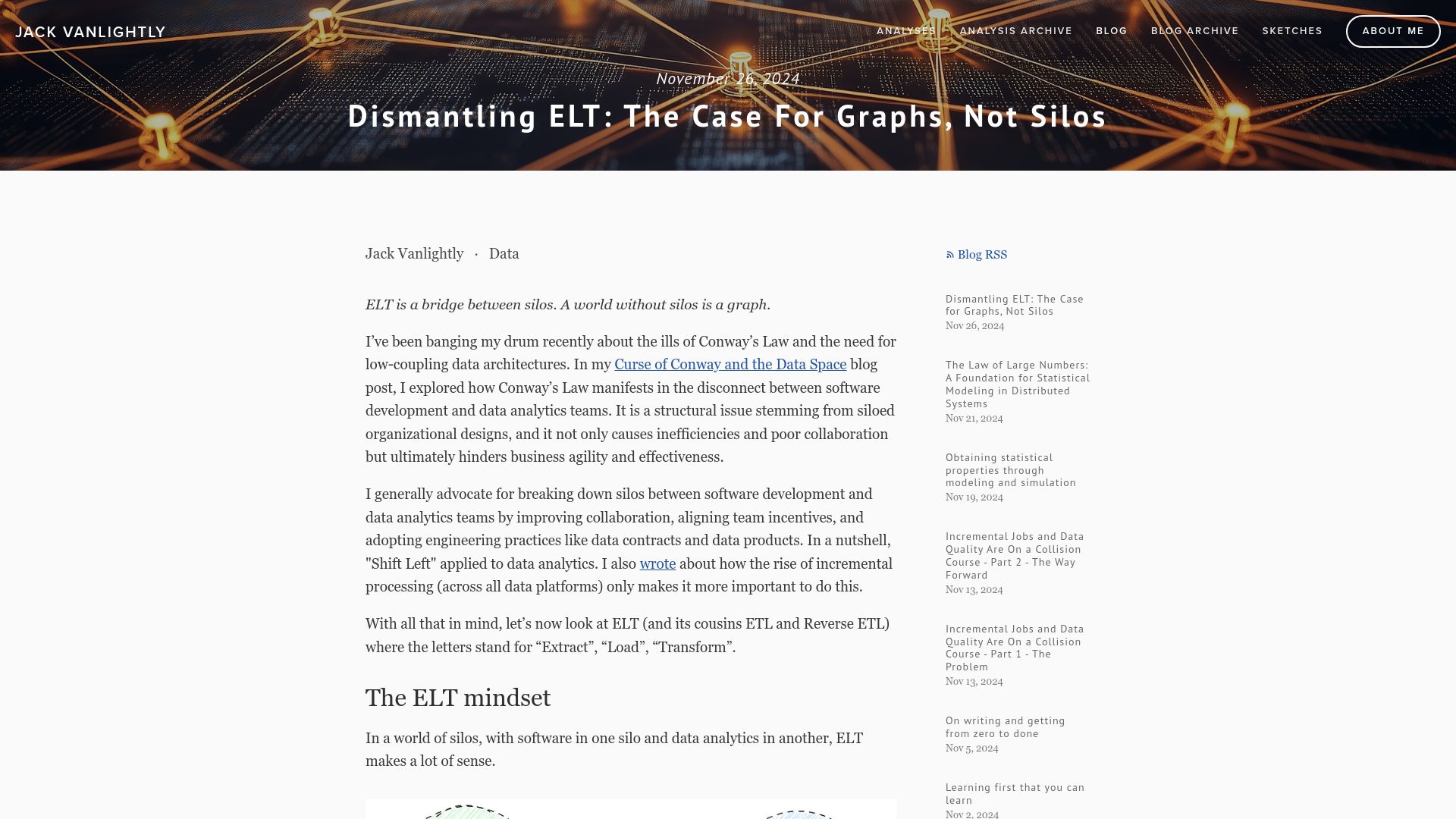 Screenshot of jack-vanlightly.com: Dismantling ELT: The Case for Graphs, Not Silos