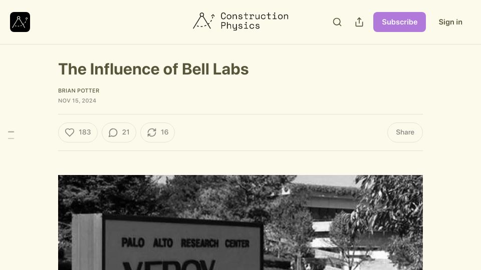 Screenshot of construction-physics.com: The Influence of Bell Labs
