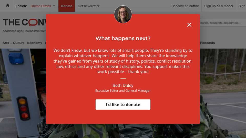 Screenshot of theconversation.com: How Baltic and Nordic countries are preparing for a crisis or war