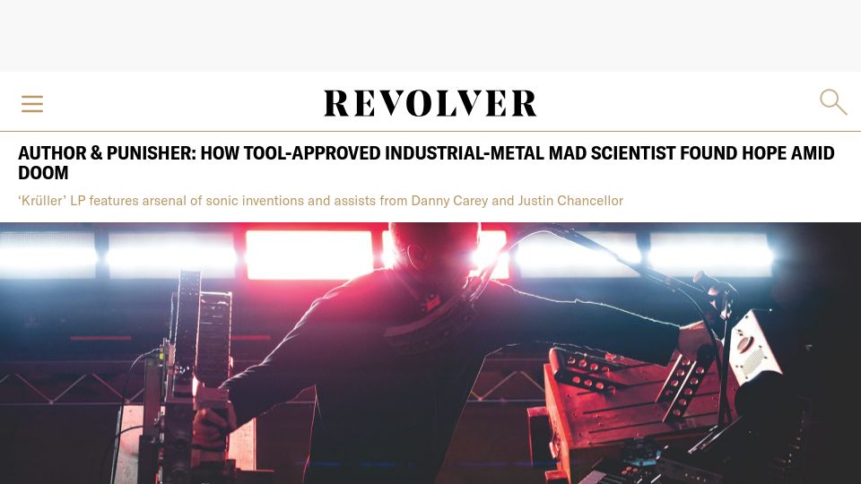 Screenshot of revolvermag.com: Mechanical Engineer creates instruments for his one-man metal band (2022)