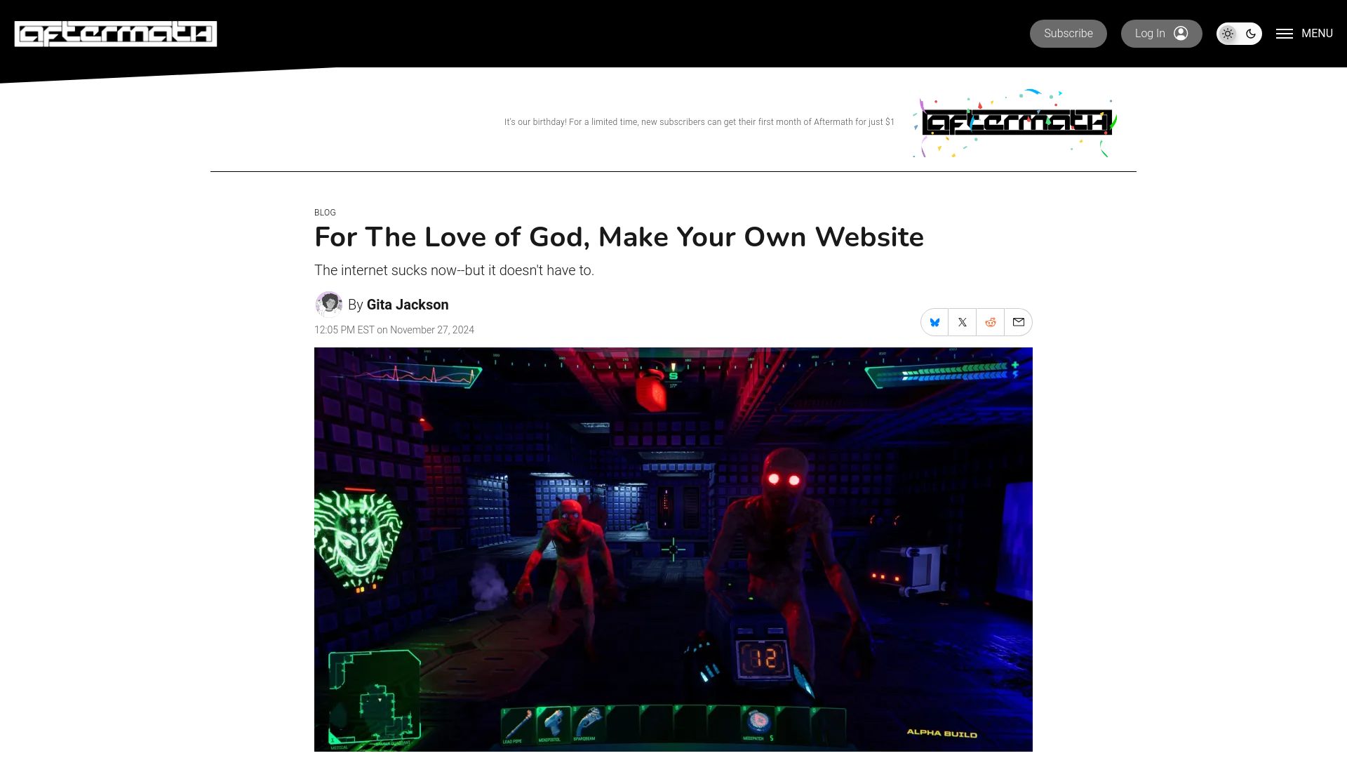 Screenshot of aftermath.site: For the love of God, make your own website