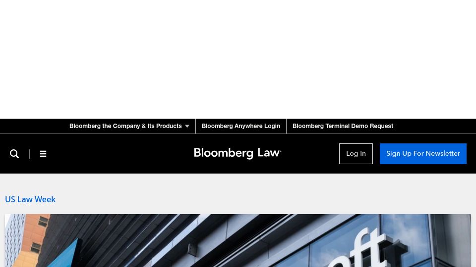 Screenshot of news.bloomberglaw.com: US antitrust watchdog launches broad Microsoft investigation