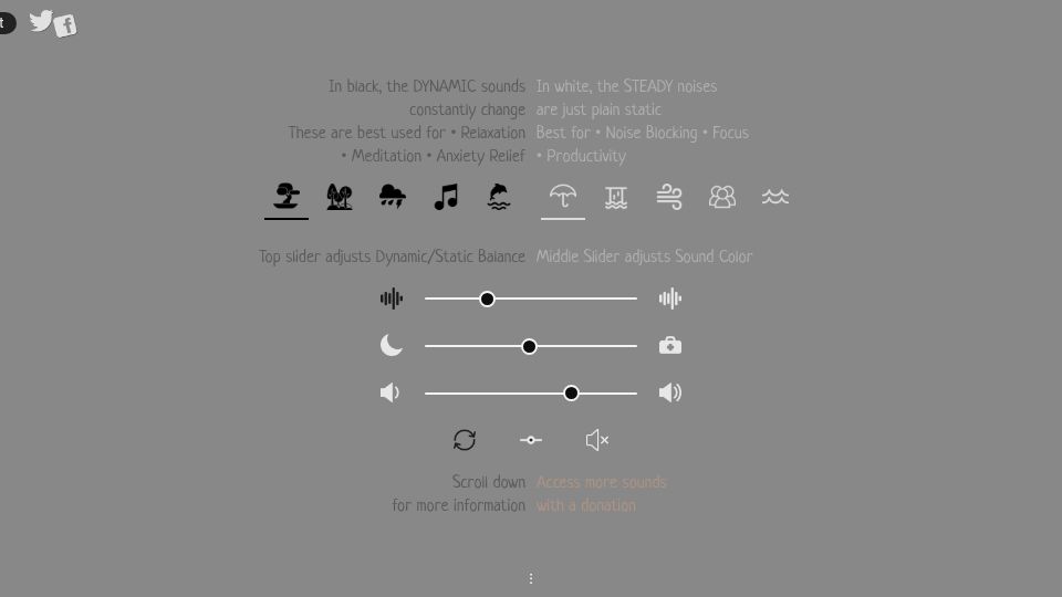 Screenshot of calmyleon.com: Calmy Leon – The Ultimate Relaxing Music and Sound Generator