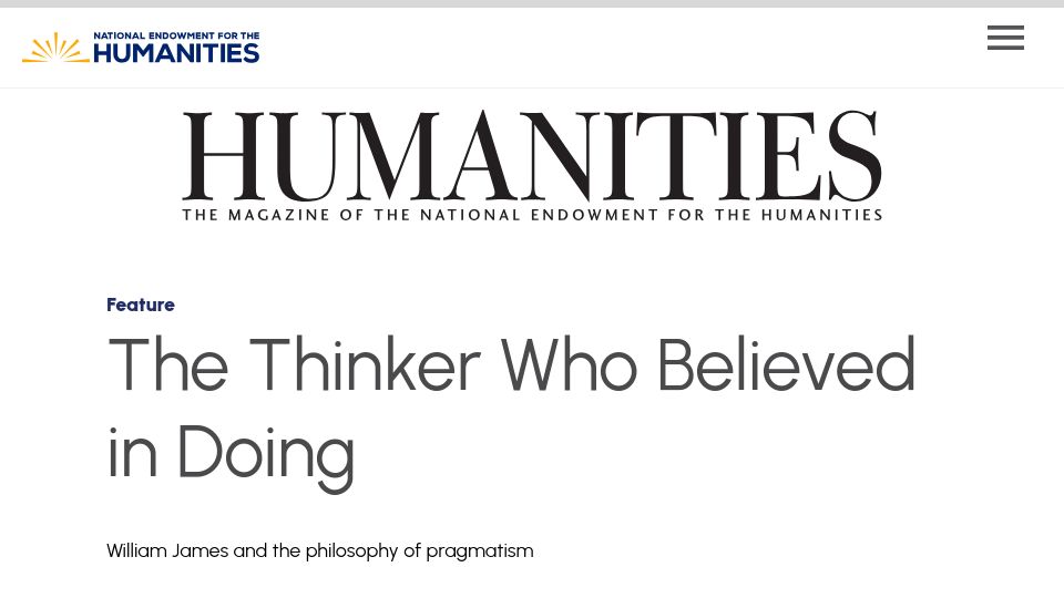 Screenshot of neh.gov: William James and the philosophy of pragmatism (2018)