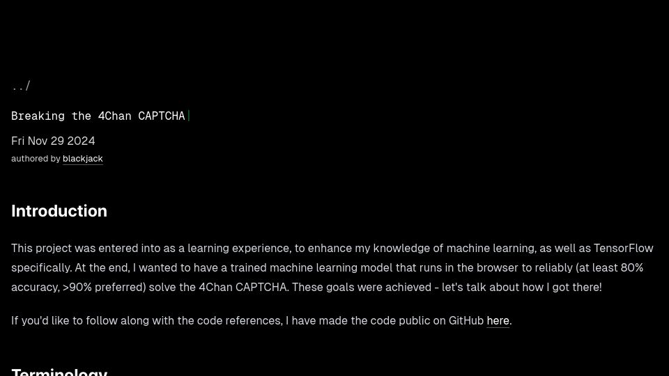 Screenshot of nullpt.rs: Breaking the 4Chan CAPTCHA