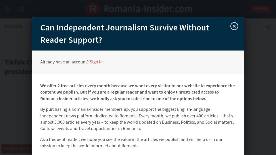 Screenshot of romania-insider.com: EU Summons TikTok CEO After Romanian Election Shocker