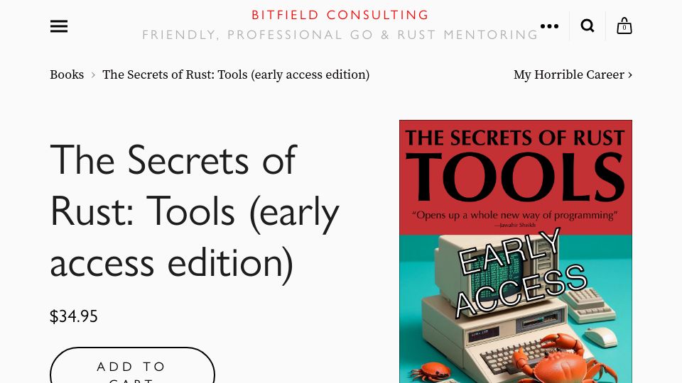 Screenshot of bitfieldconsulting.com: Rust: Tools (early access edition)