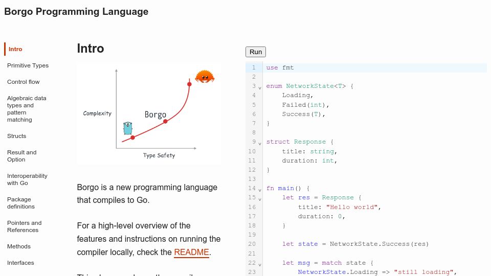 Screenshot of borgo-lang.github.io: Borgo Programming Language