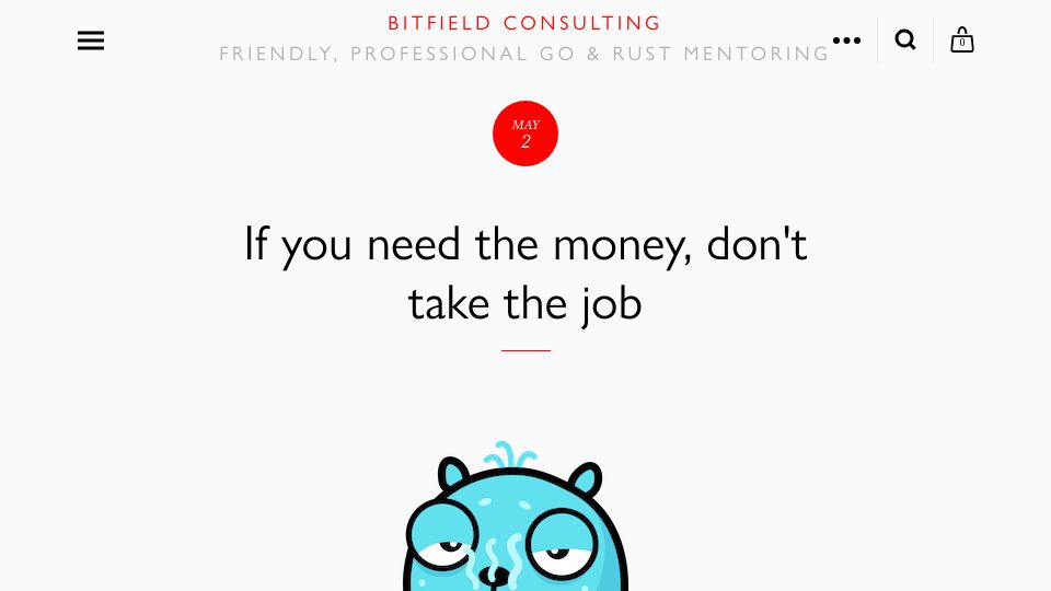 Screenshot of bitfieldconsulting.com: If you need the money, don't take the job