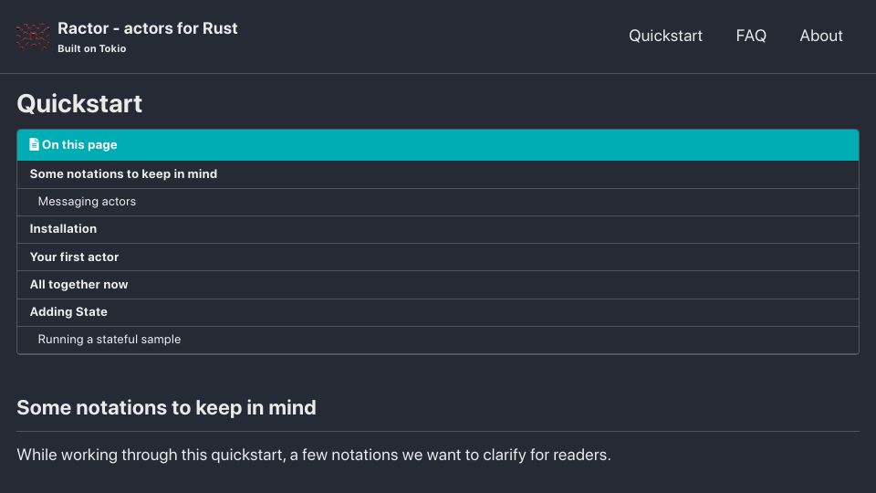 Screenshot of slawlor.github.io: Ractor – a Rust Actor Framework