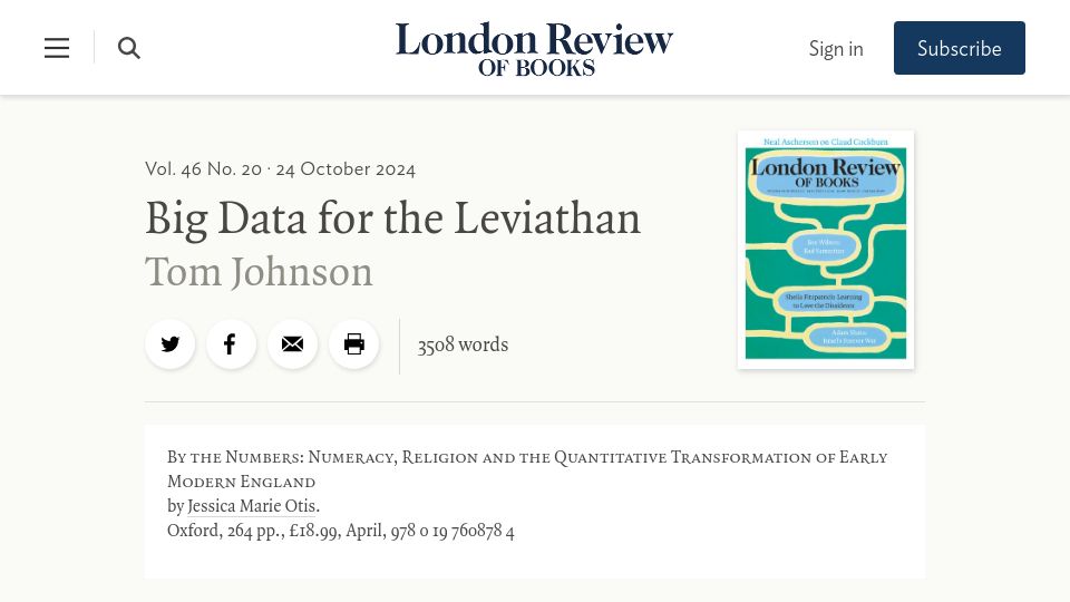 Screenshot of lrb.co.uk: Big Data for the Leviathan